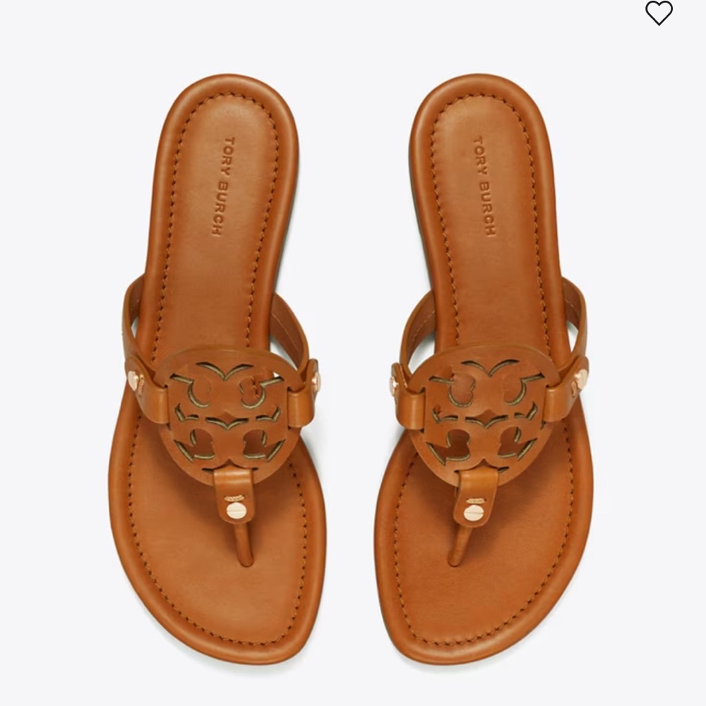 Tory Burch Tan Leather Sandals with T-Strap Design